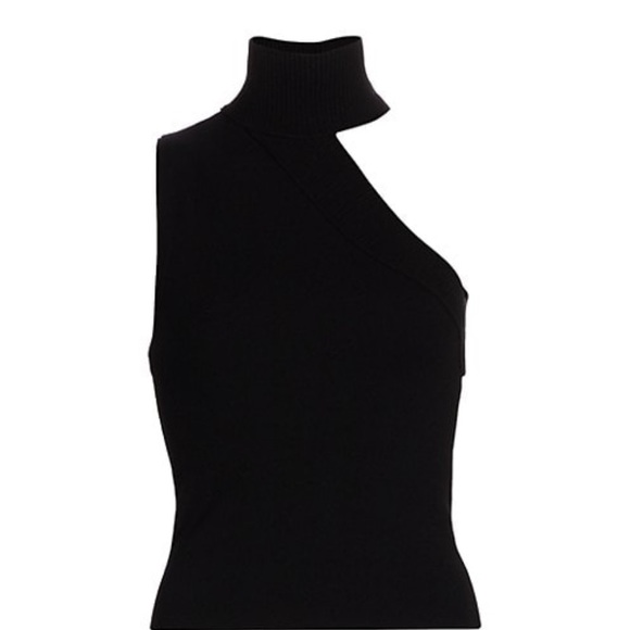 Calvin Klein Asymmetrical Turtleneck Top BLACK - Picture 2 of 5